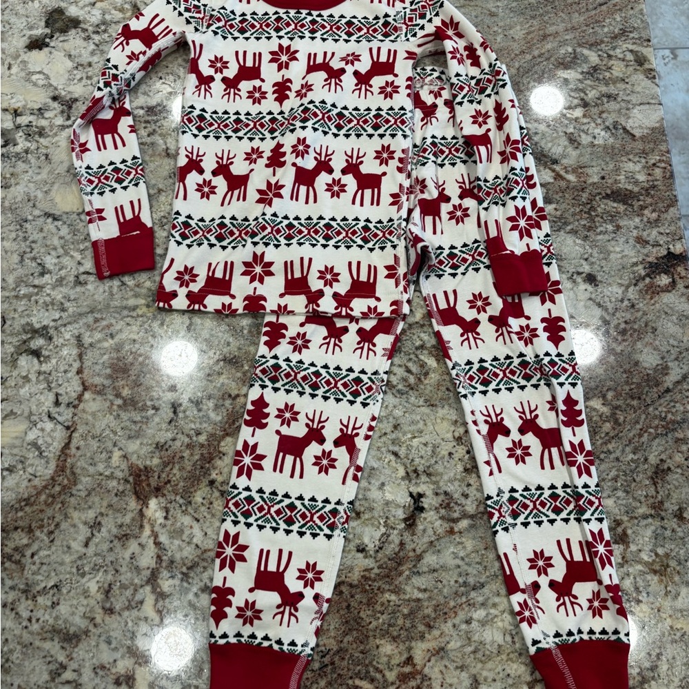 Festive Reindeer Kids Pajamas - Red and White